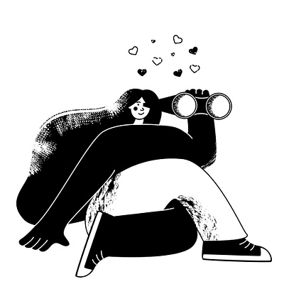 Looking for love binoculars black and white fat flat girl love sitting woman