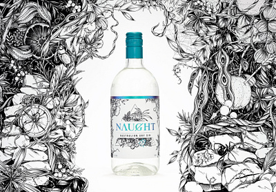 Illustration: Naught Australian Dry Gin alcohol black and white botanical botanical illustration branding drawing floral illustration ink liquor nature packaging packaging design surface design surfacedesign