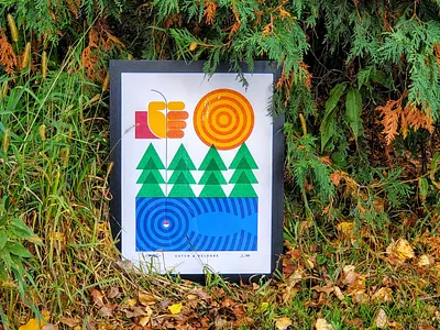Full Poster: Catch & Release | Posters For Parks 2020 2020 blue circles design fishing geometric green hand illustration lake minnesota orange outdoors poster red sun trees triangles waves yellow