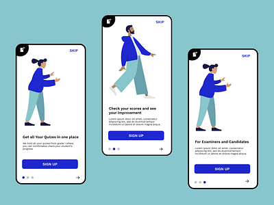 QuizMe onboarding app design minimal ui ux