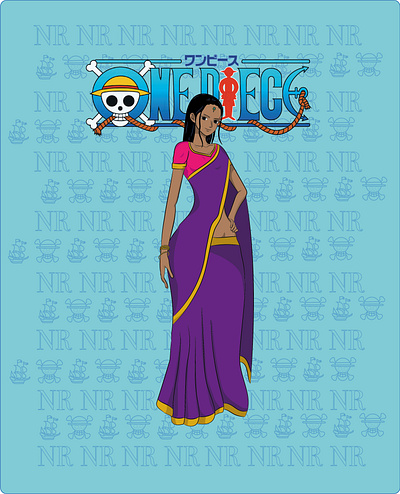 Desi Nico Robin (One Piece) anime asian brown desi design illustration indian one piece saree