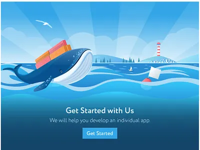 Whale, illustration for site app application art boat cartoon colorful design flat illustration illustrator landingpage landscape minimal ocean sea vector web website whale