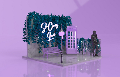 So Comes Love Wedding Pop-up 3d art 3d design 3d designer adobe dimension adobe photoshop brand design brand identity branding bridal experiential design immersive installation installation art lavender and teal pop up tradeshow tradeshow booth typography wedding