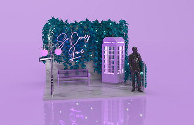 So Comes Love Wedding Pop-up 3d art 3d design 3d designer adobe dimension adobe photoshop brand design brand identity branding bridal experiential design immersive installation installation art lavender and teal pop up tradeshow tradeshow booth typography wedding