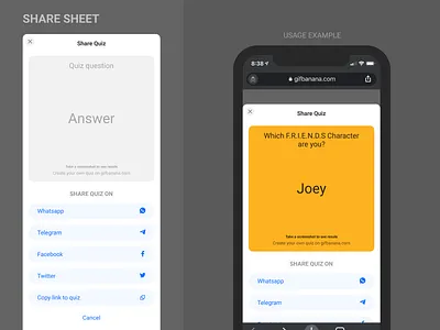 Gif Banana Share Sheet app component component design component library components design system desktop gif minimal mobile mobile app quiz quiz app share share button share sheet system ui ux