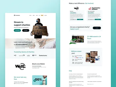 Charity landing page blm charity charity event design donate donation landing landingpage logo product design stream streaming ui ux ux design web