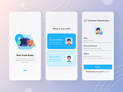 Truck Rent App app application branding car carrier chinese customer design illustration line location map mobile page ren rental simple truck ui ux
