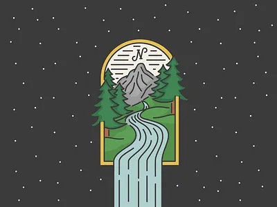 Back of the Beyond design drawing escape illustration mountain nature river simple space trees vector waterfall window