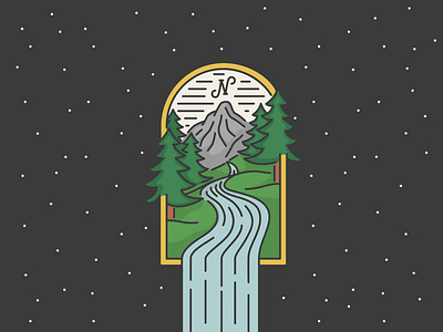 Back of the Beyond design drawing escape illustration mountain nature river simple space trees vector waterfall window