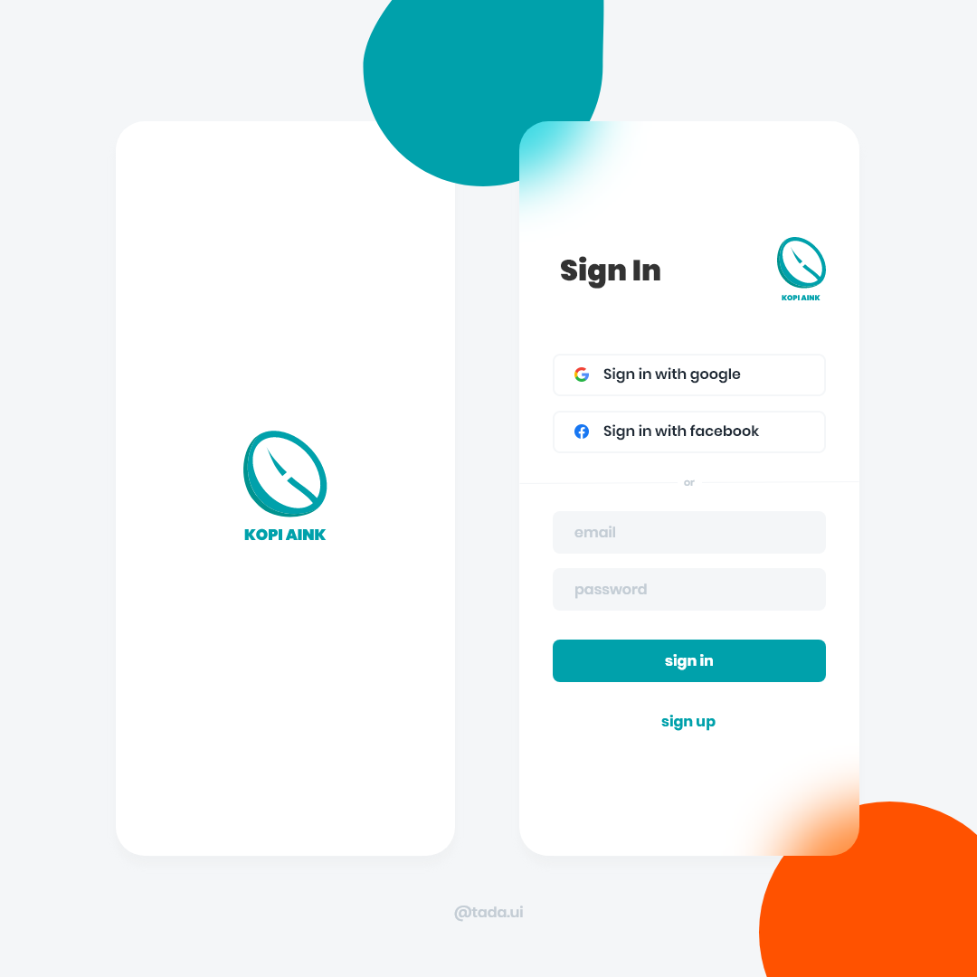Simple Login and Splash Screen | Kopi Aink adobe xd app coffee coffeeshop login login design login page logo logos mobile ui splashscreen ui ui ux ui design uidesign uiux web xd design