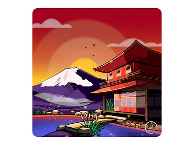 Japon 2d architecture design draw gradient illustration japan landscape mt fuji peace vector