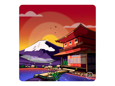 Japon 2d architecture design draw gradient illustration japan landscape mt fuji peace vector