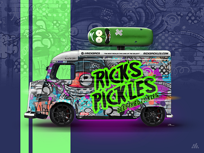 Rick's Pickles Food Truck brand design brand identity branding branding design car rendering cars design dribbbleweeklywarmup food food truck food truck branding food trucks foodtruck logodesign logos logotype rick morty typography visual design warmup