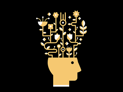 Ideas face flat flowers future head ideas ilustration knowledge planta pots vector