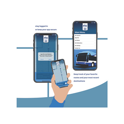 Reno RTC bus app app design branding illustration layout presentation public transit xd design