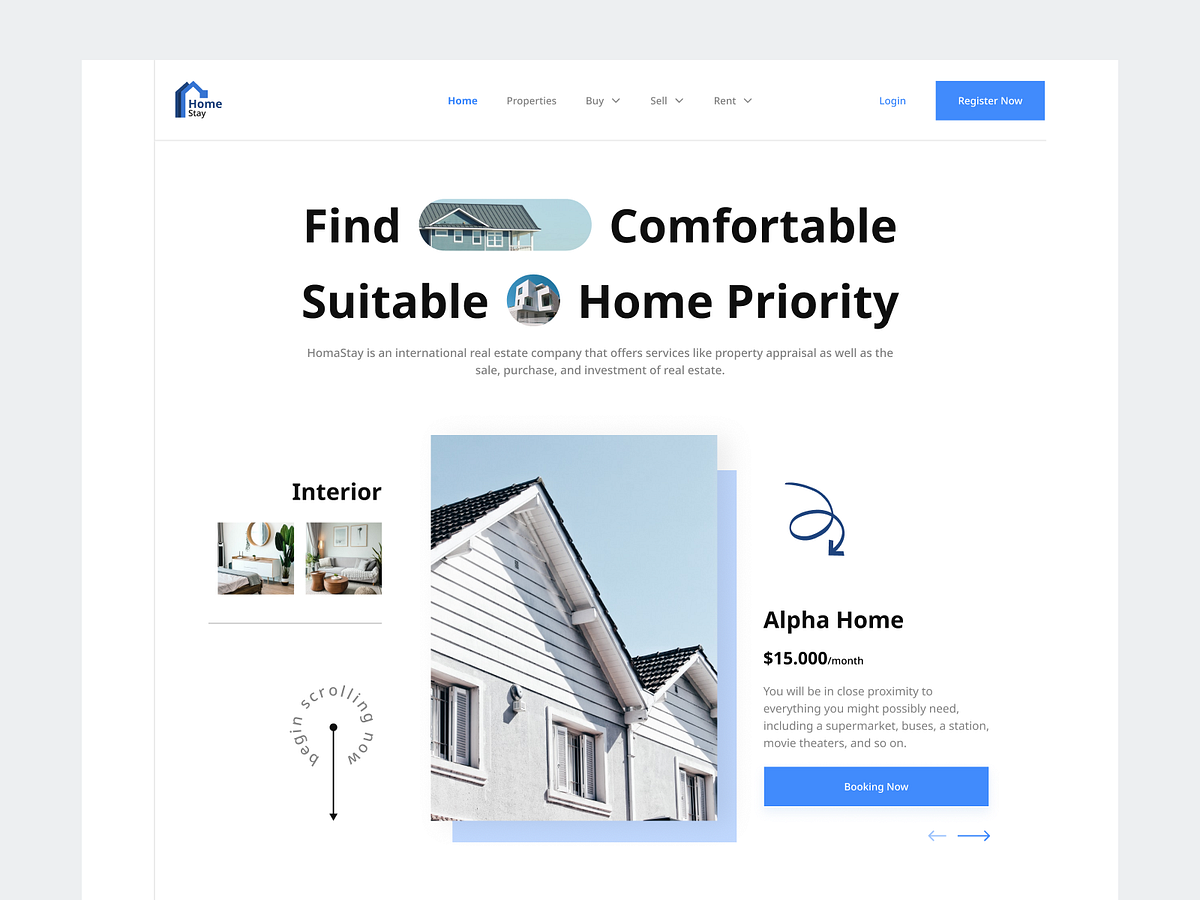 HomeStay Real Estate Hero Landing Page by Zaim Maulana for Elux Space