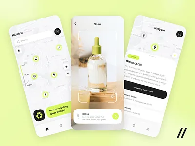 Recycling App animation app app design design eco friendly interface map mobile motion nature recycle save planet ui ui design user experience user interface ux