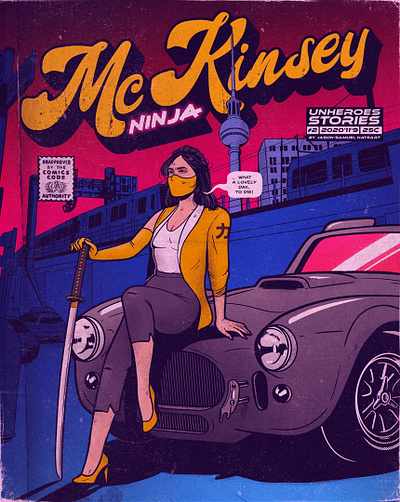 Mila berlin car comic illustration katana killer ninja shelby spy weapon