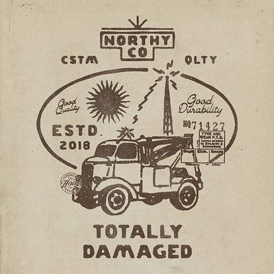 Totally Damaged badge design car garage handdrawn merchandise motorcycle t shirt design towing vintage vintage car