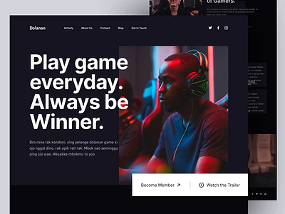 DOLANAN - Gamers Community Landing Page animation clean dark ui elegant esport game website gaming website homepage inspiration interaction landing page landing page design landing page ui light minimal minimalist simple uiux web website