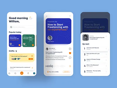 Podcast App Design audio design ui live stream live streaming minimal mobile mobile app music music player podcast podcast app podcasting streaming app ui uiux ux