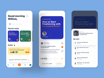 Podcast App Design audio design ui live stream live streaming minimal mobile mobile app music music player podcast podcast app podcasting streaming app ui uiux ux