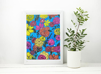 Gouache Flowers Painting, Original Work, House Decor, Vertical flower illustration gouache illustration painting