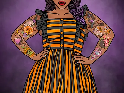 Halloween Babe candy doll club fashion illustration fashion illustrator illustration ombre hair pastel hair pinup rockabilly tattoos