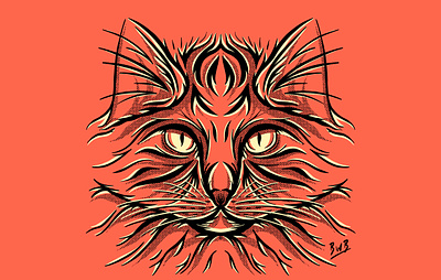 Pumpkin Cat art bold lines bright colors graphic design halftones illustration procreate art true grit texture supply