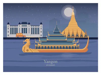 Yangon asia attractions city city illustration cityscape design hopping illustration vector