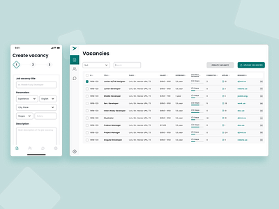 CRM and App for Recruiters app application create new crm data database design dropdown figma green human interface ios mobile app table ui ux vacancy web webdesign website