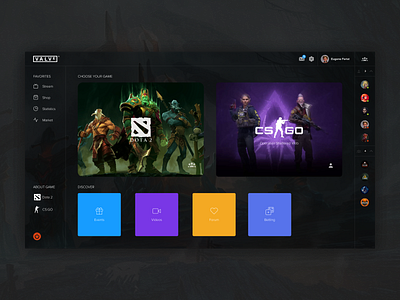 Dashboard Concept DOTA2 and CS:GO 👊 colorful csgo dark ui dashboard dota2 game game ui interface