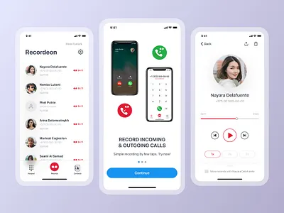 Recordeon calls design mobile app mobile application record ui ux