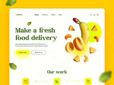 Landing Farmer branding colorful delivery design desire agency foodtech fresh fruits graphic design green hero hero page illustration landing landing page orange vegetables web site website yellow