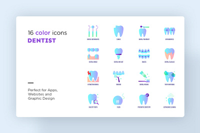 Dentist | 16 Icons Set Hand Drawn caries dental dentist equipment icon icon design icon set icons icons design icons pack icons set iconset instruments logo magnifier orthodontics sign teeth tooth treatment