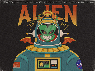 Alien Astronaut 80s character characters design flat icon illustration retro vector vintage