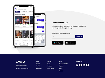Appoint application web presentation. appstore booking dailyui download footer footer design landingpage playstore uiuxdesign webpagedesign