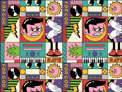rave for god 1930 1930s 1940s 90s cool colors cool design happy old cartoon old school package design pattern pattern art pattern design poster poster art poster design rave tshirt art tshirts vintage inspired