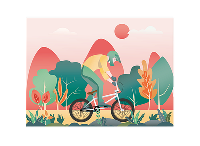 BMX rider on the road 2d bike app bmx boy composition designer flat ilustration icon illustration landscape trees ui vector