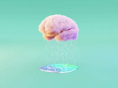 Brainstorming 3d blender brain brainstorm brainstorming branding cloud colorful concept dreamy illustration loop puddle rain simple