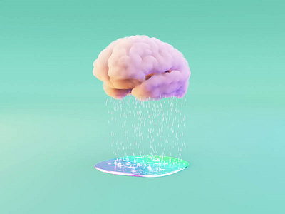 Brainstorming 3d blender brain brainstorm brainstorming branding cloud colorful concept dreamy illustration loop puddle rain simple