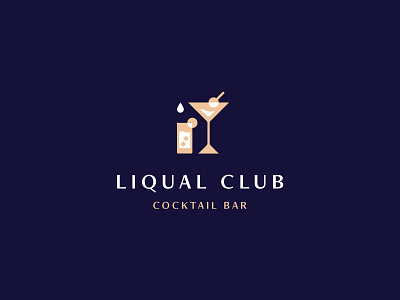 Liqual Club Logo bar blue branding club cocktail cocktail bar cocktail party cocktails drink drinks geometric gold illustration logo luxurious luxury minimal navy party