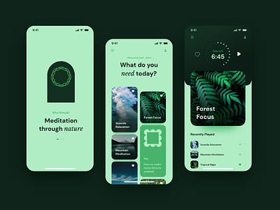 Nimula App Design app design green health luxury meditate meditation mental mindful mindfulness minimal nature product therapy ui ux yoga