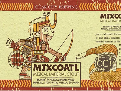 MIXCOATL - Barrel-Aged Beer Label ai art aztec branding brewing cigar design florida illustration illustrator mayan mixcoatl snake style tampa texture typography vector warm warm colors