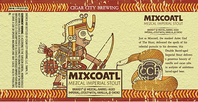 MIXCOATL - Barrel-Aged Beer Label ai art aztec branding brewing cigar design florida illustration illustrator mayan mixcoatl snake style tampa texture typography vector warm warm colors