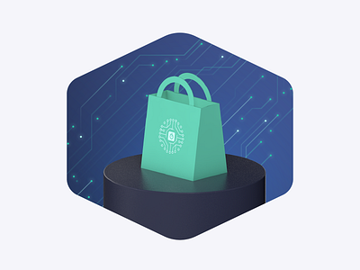 Artificial Intelligence For Retail ai algolia artificial intelligence branding dark design ecommerce illustration illustrator shopping bag tech vector