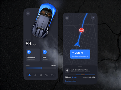 Satnav App Concept ai appconcept assistant automotive driving hmi interface ios map mobile navigation road satnav smart ui ux