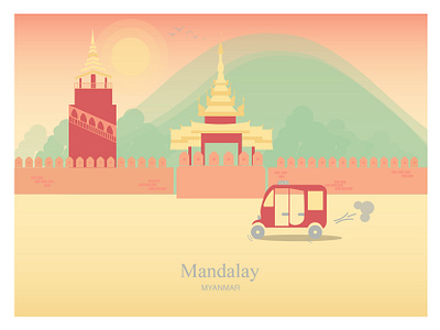 Golden Hour 2020 asia attractions city illustration cityscape design illustration mandalay myanmar vector