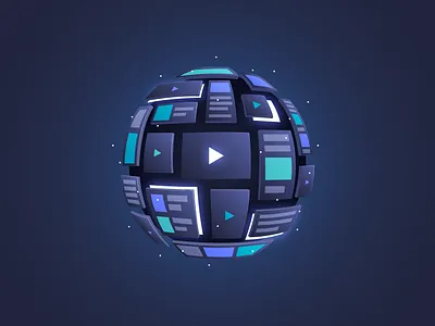 Artificial Intelligence for Media ai algolia article artificial intelligence dark design glow illustration illustrator media screens sphere tech tv vector