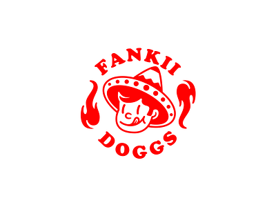 Fankii doggs boy character fire food logo logotype man smile sombrero spicy